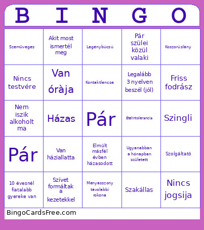 Esküvő Bingo Card