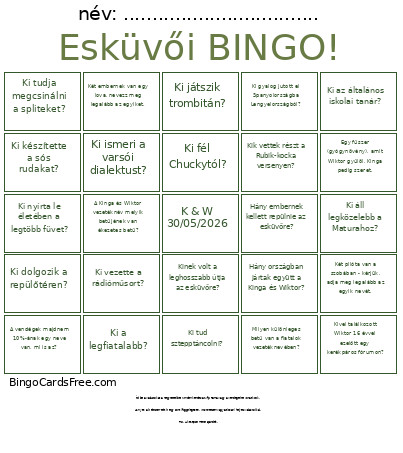 Esküvői ! Bingo Card