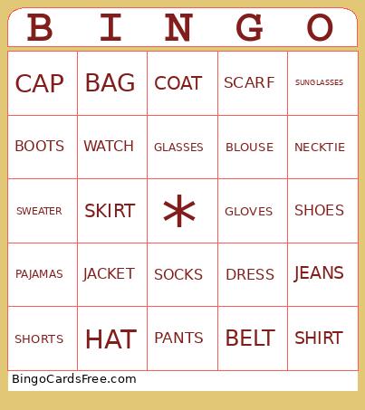 ESL CLOTHING Bingo