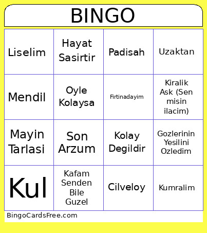 Esmaama Bingo Card