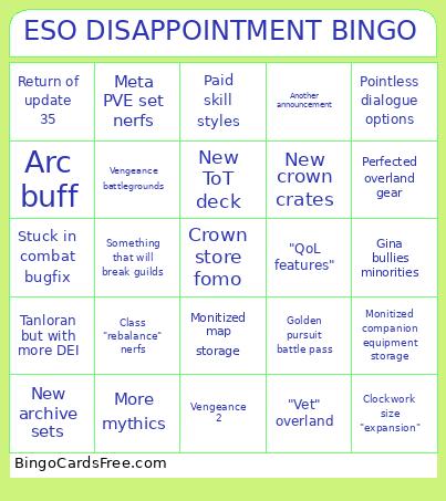 ESO DISAPPOINTMENT Bingo Card