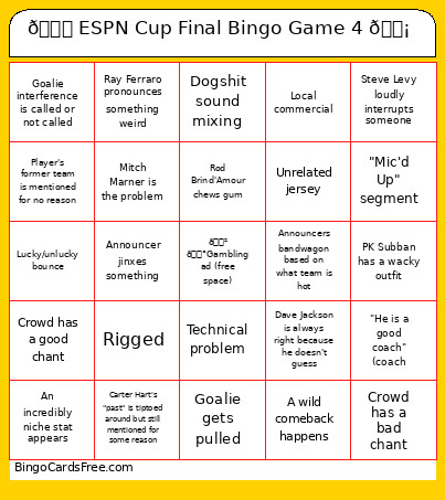 🌀 ESPN Cup Final Game 4 🛡️ Bingo Card