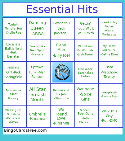 Essential Hits Through The Decades Bingo Card