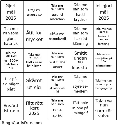 Essis 25 Bingo Card