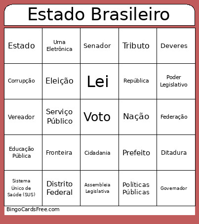 Estado Brasileiro Bingo Card
