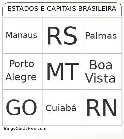 ESTADOS E CAPITAIS BRASILEIRA Bingo Card