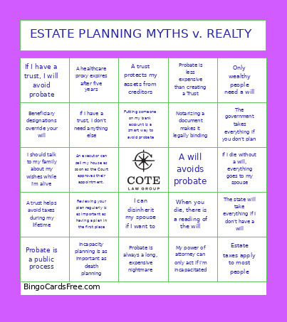 ESTATE PLANNING MYTHS V. REALTY Bingo Card