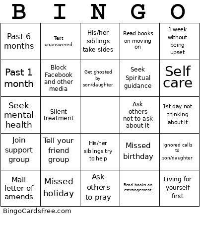 Estranged Parent Bingo Card