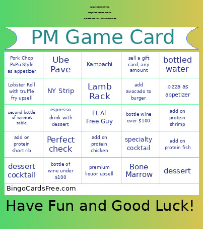 ET AL Game Bingo Card