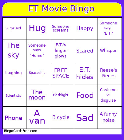 ET Movie Bingo Card
