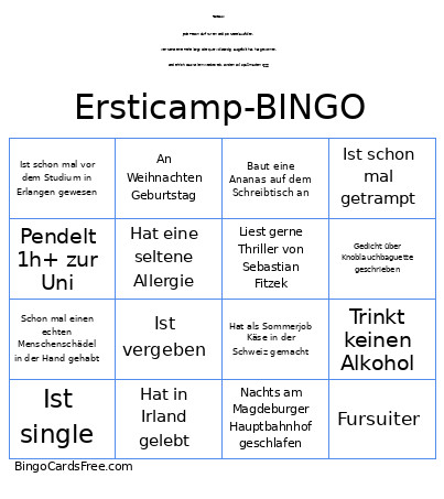 ETG-Ersticamp 2026 Bingo Card
