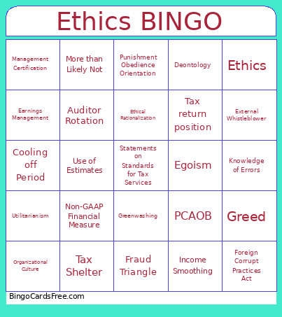 Ethics Bingo Card