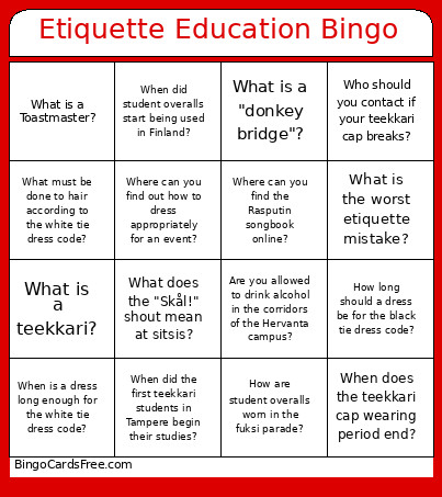 Etiquette Education Bingo Card