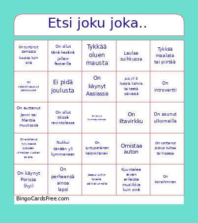 Etsi Joku Joka.. Bingo Card