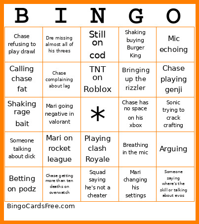 Eugene Verse Bingo Card