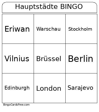 Europäische Hauptstädte Bingo Card