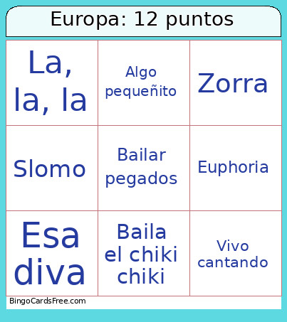Europa: 12 Puntos Bingo Card