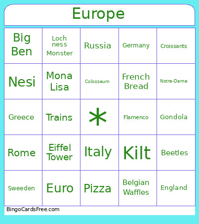 Europe Bingo Card