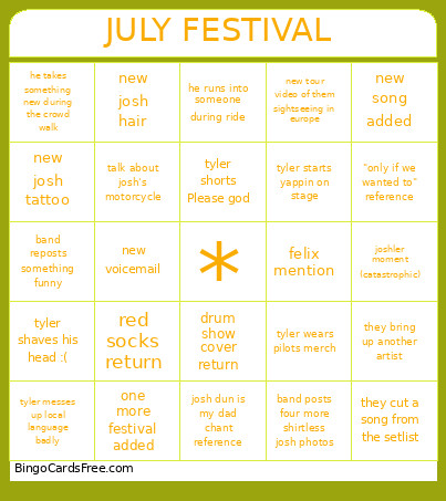 Eurosummer July Bingo Card