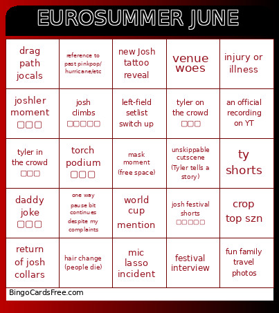 Eurosummer June Bingo Card