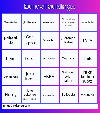 Euroviisu Bingo Card