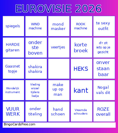 EUROVISIE 2026 Bingo Card