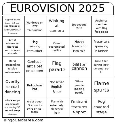 Eurovision 2025 Bingo