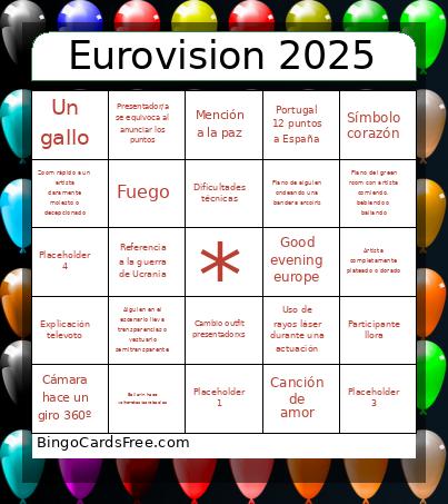 Eurovision 2025 Bingo Card 2