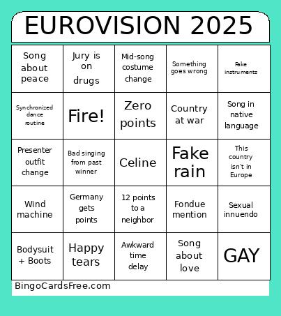 EUROVISION 2025 Bingo Card