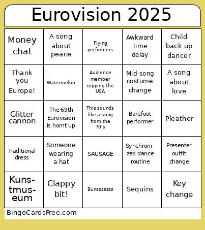 Eurovision 2025 Bingo