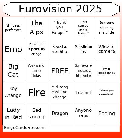 Eurovision 2025 Bingo Card
