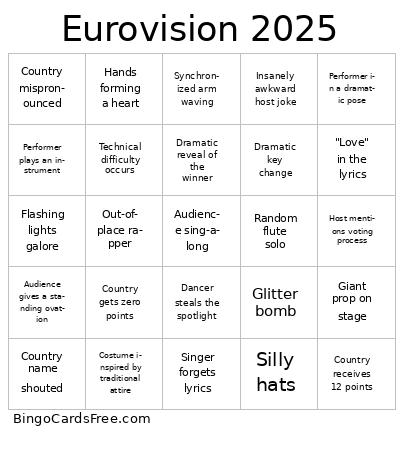 Eurovision 2025 Bingo