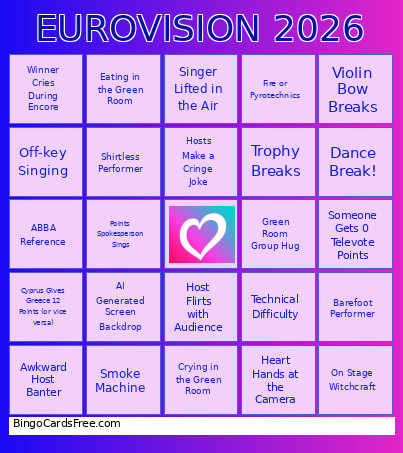 Eurovision 2026 Bingo Cards