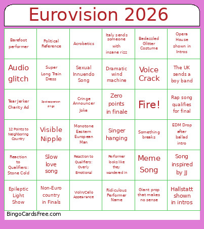 Eurovision 2026 Bingo Card 4