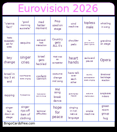 Eurovision 2026 Bingo Card 3