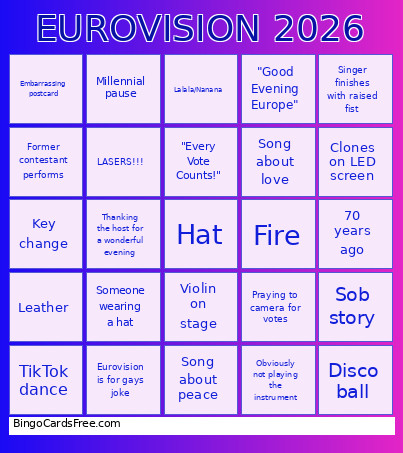 Eurovision 2026 Bingo Card 2