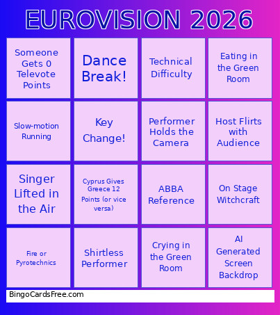 EUROVISION 2026 Bingo Card