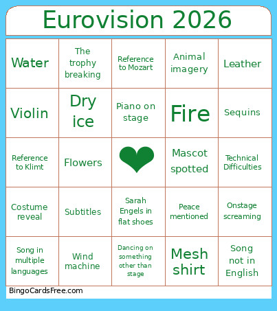 Eurovision 2026 Bingo Card