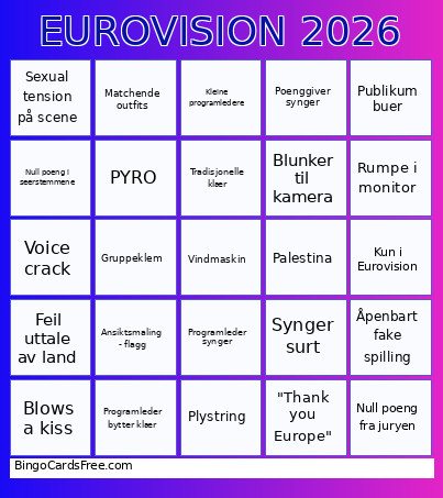 Eurovision 2026 Bingo Card 4