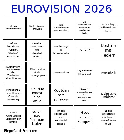 EUROVISION 2026 Bingo Card 3