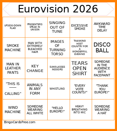 Eurovision 2026 Bingo Card
