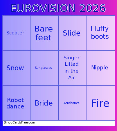 Eurovision 2026 Bingo Card 2