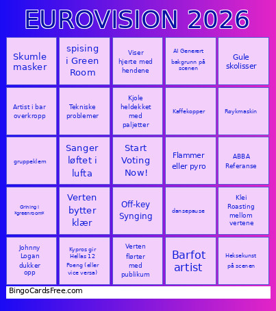 EUROVISION 2026 Bingo Card