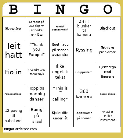 Eurovision 2026 Bingo Card 6