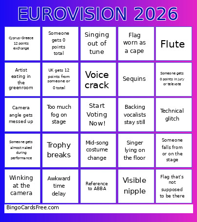 EUROVISION 2026 Bingo Card 7