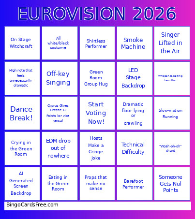 EUROVISION 2026 Bingo Card 2