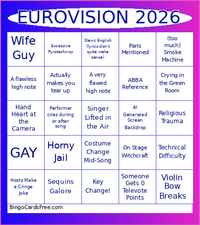 EUROVISION 2026 Bingo Card