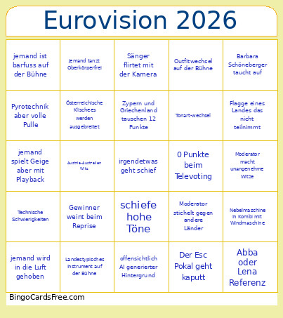 Eurovision 2026 Bingo Card 5