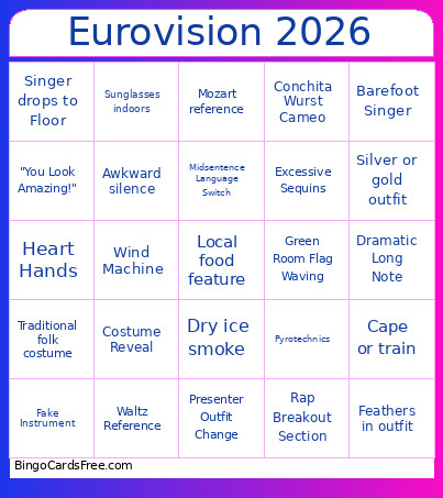Eurovision 2026 Bingo Card 4