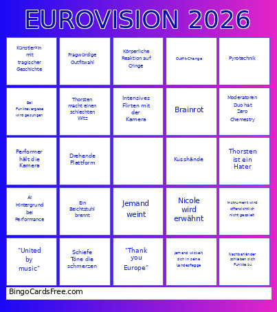 Eurovision 2026 Bingo Card 8